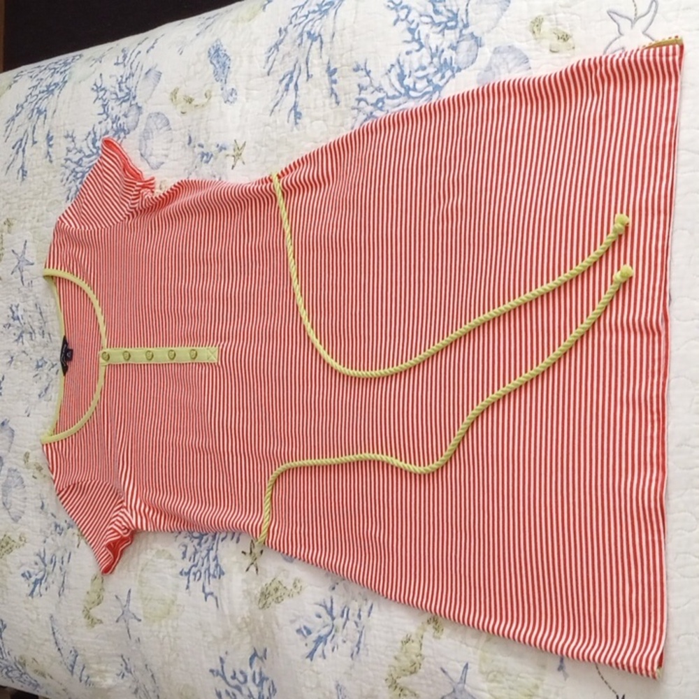Lands End Nautical Henley Dress  (Orange, White, Lemon/Lime) - Picture 12 of 16